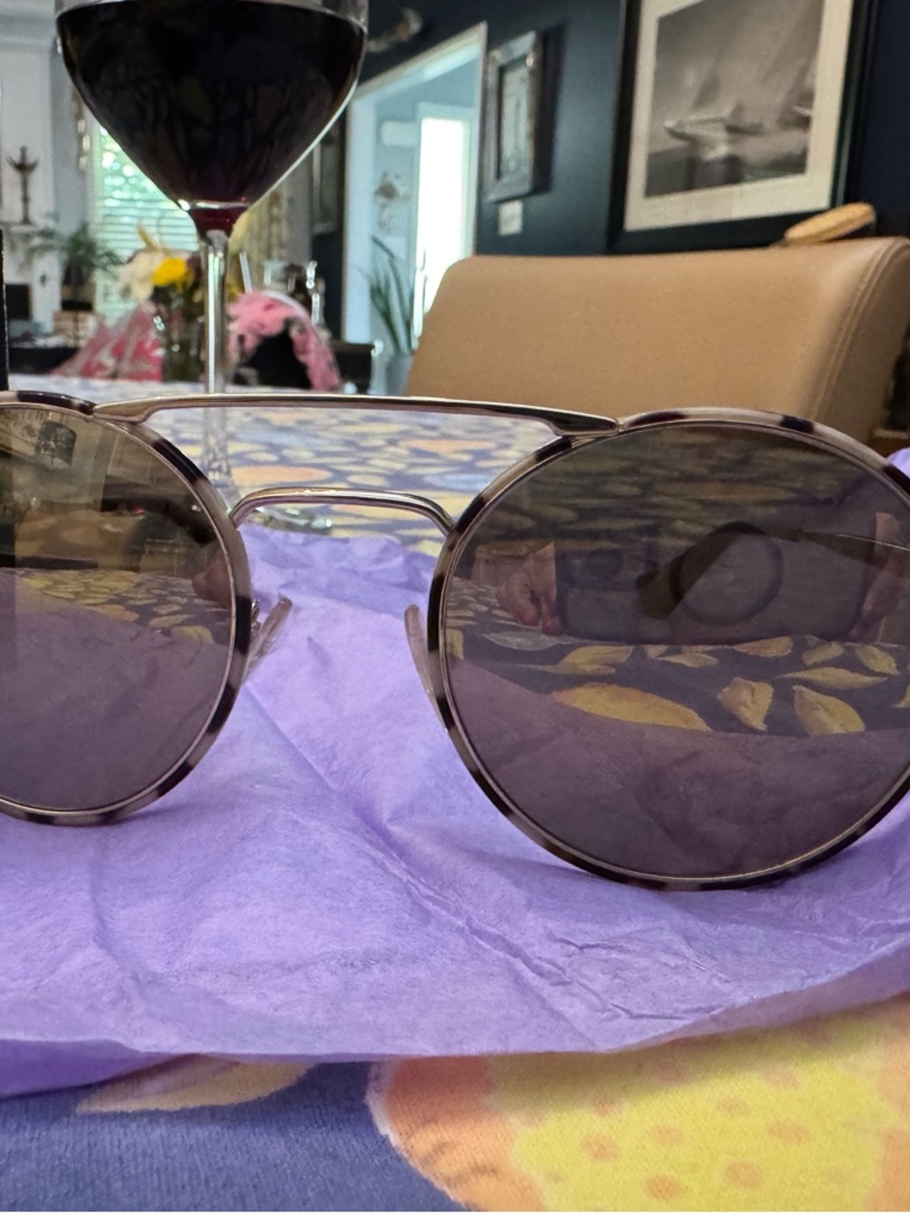 Prada Womens Round Metal Sunglasses in Gold with mirrored Lenses - Picture 3 of 9